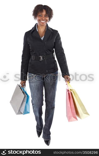 Attractive shopping girl a over white background