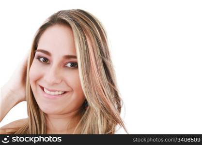 attractive smiling woman portrait on white background