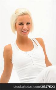 Attractive sportive woman portrait on white background