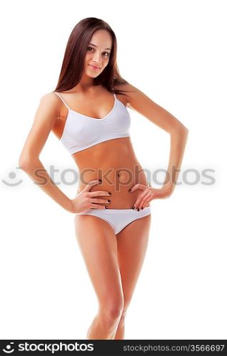 Attractive sporty woman with sexy body on white background