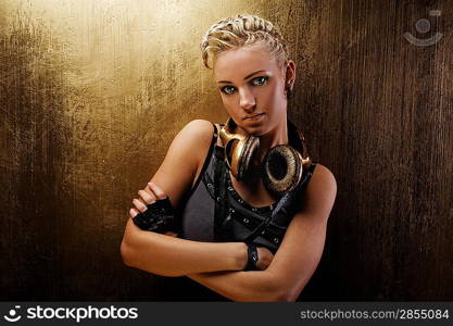 Attractive steam punk girl with headphones