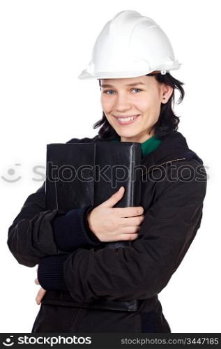 attractive student of engineering a over white background