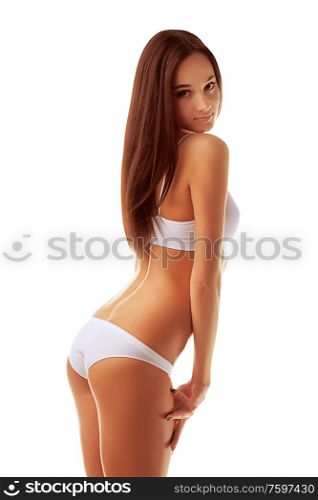 Attractive woman and sport on white background