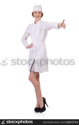 Attractive woman doctor isolated on white