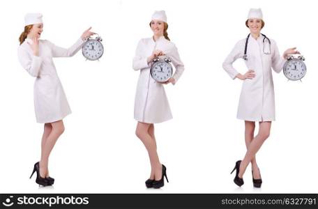Attractive woman doctor isolated on white. The attractive woman doctor isolated on white