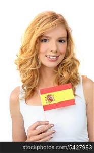 Attractive woman holding a Spanish flag