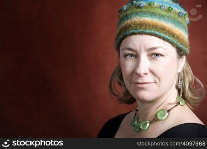 Attractive Woman in a Bright Knit Cap