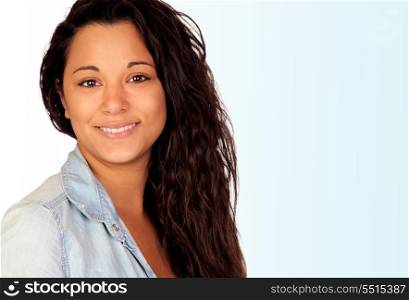 Attractive woman isolated on a over blue background