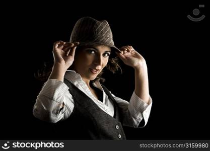 Attractive woman on a black background