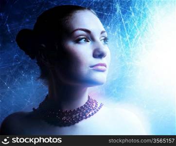 attractive woman on metallic background