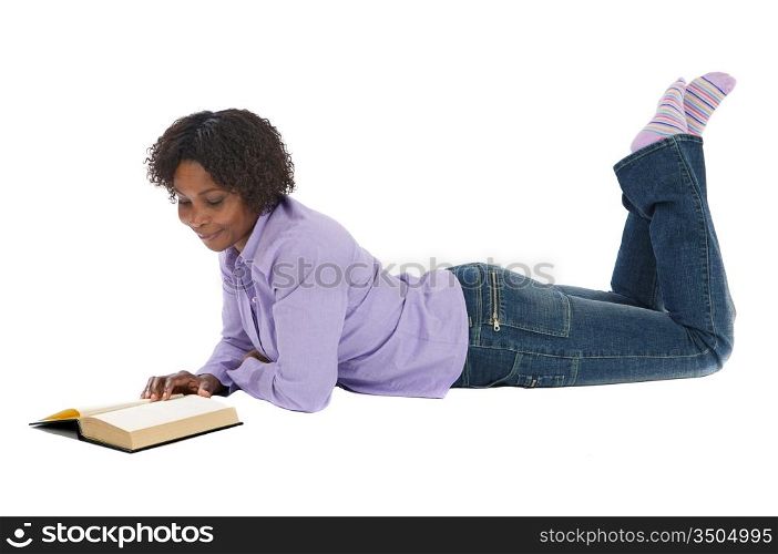 Attractive woman reading a book a over white background