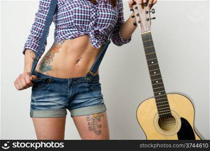 Attractive Woman&rsquo;s Torso Holding Guitar Acoustic Musician