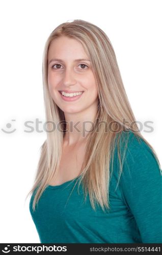 Attractive woman smiling isolated on white background