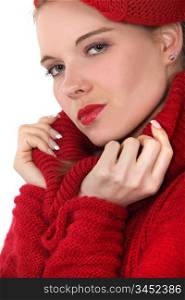 Attractive woman wearing hat and scarf