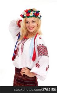Attractive woman wears Ukrainian national dress