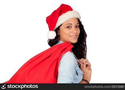 Attractive woman with Christmas hat isolated on white