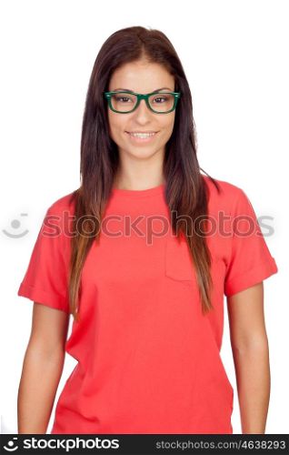 Attractive woman with glasses isolated on a white background