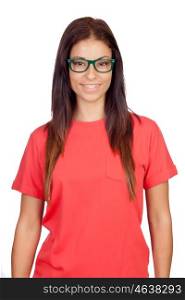 Attractive woman with glasses isolated on a white background