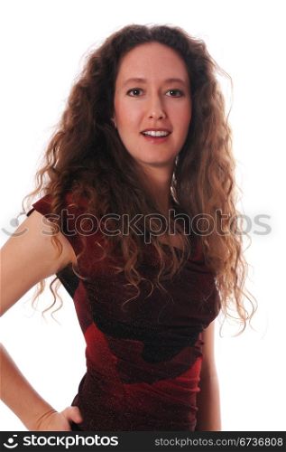 Attractive woman with long wavy red hair
