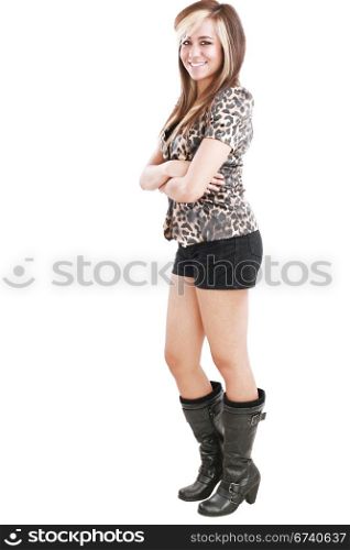 Attractive woman with short isolated on a over white background