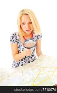 Attractive young blonde found something on the map