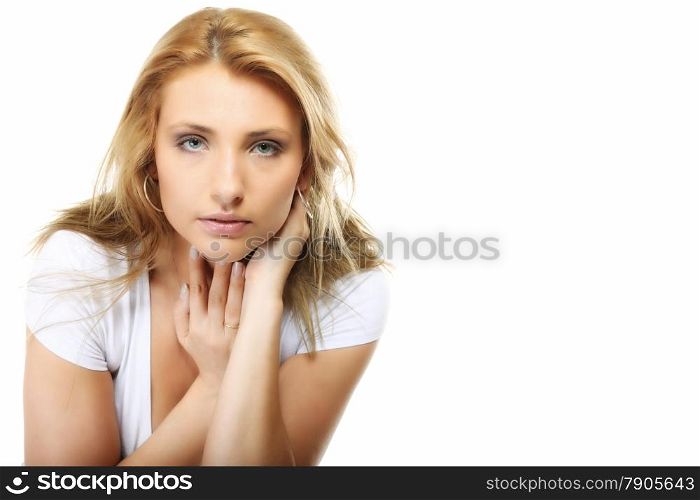 Attractive young blonde woman portrait isolated on white background