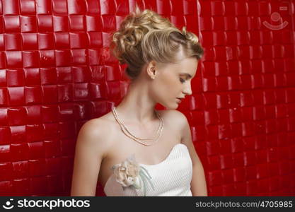 Attractive young bride with beautiful wedding hairstyle