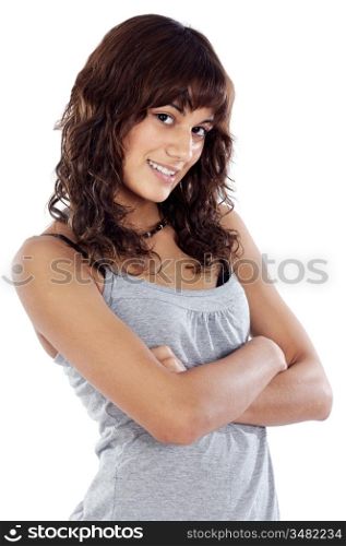 attractive young casual girl a over white background