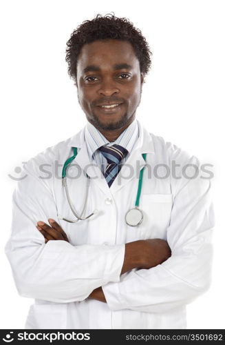 attractive young doctor a over white background