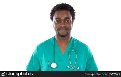 attractive young doctor a over white background