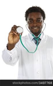 attractive young doctor - focus in the stethoscope -