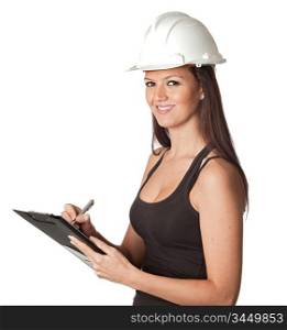 Attractive young engineer isolated on a over a white background