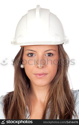 Attractive young engineer isolated on a over a white background