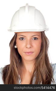 Attractive young engineer isolated on a over a white background