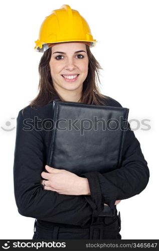 Attractive young engineer over a white background