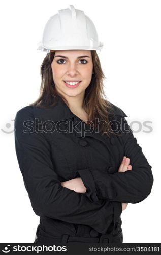 Attractive young engineer over a white background