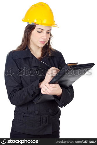 Attractive young engineer over a white background