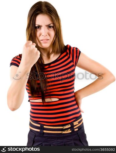 Attractive young girl in a red striped shirt