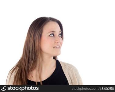 Attractive young girl looking at side isolated on a white background
