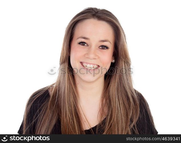 Attractive young girl smiling isolated on a white background