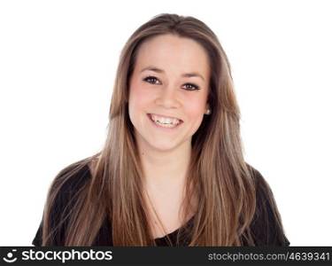 Attractive young girl smiling isolated on a white background