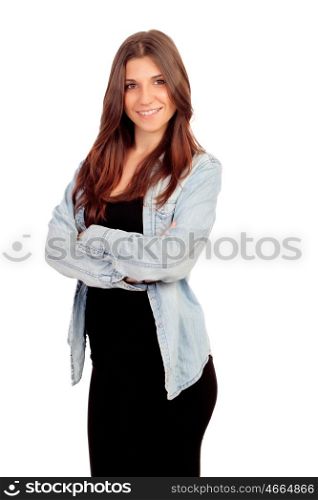 Attractive young girl standing isolated on a white background