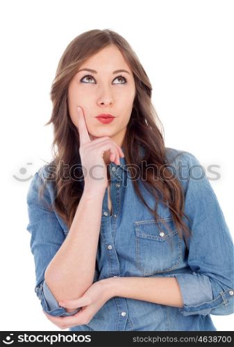 Attractive young girl thinking isolated on a white background