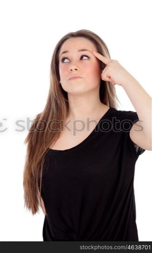 Attractive young girl thinking isolated on a white background