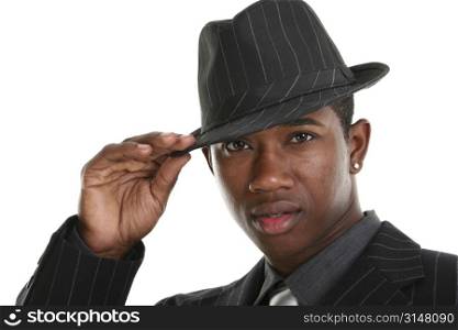 Attractive Young Man In Pin Striped Suit and Hat.