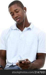 Attractive Young Man Listening To Headphones.