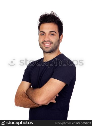 Attractive young men in black isolated on white background
