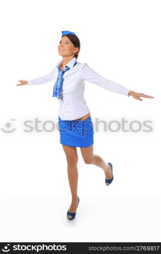 Attractive young stewardess isolated over white background