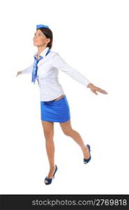 Attractive young stewardess isolated over white background