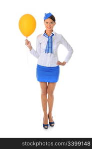 Attractive young stewardess isolated over white background